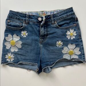 Mini Boden Floral Embroidered Denim Shorts